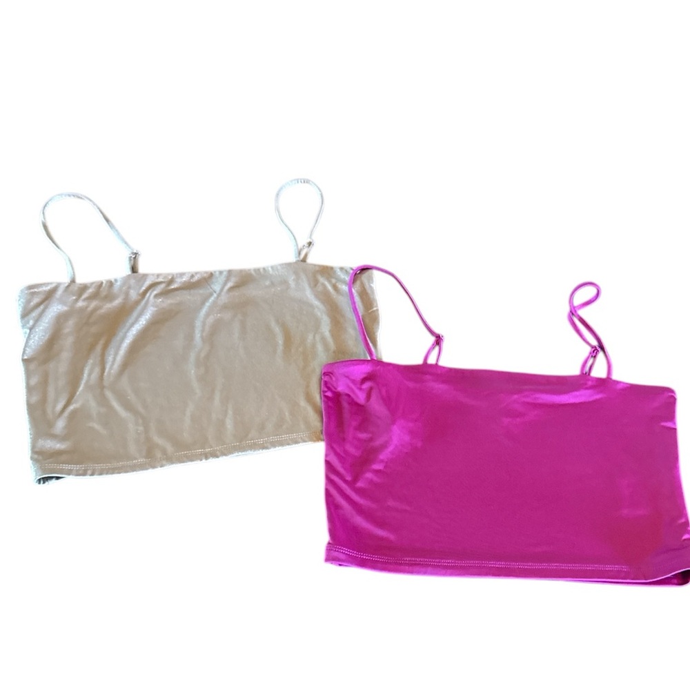 Express Women’s Body Contour Crop stretch Tops Color Cranberry & Metalli… - Picture 2 of 14